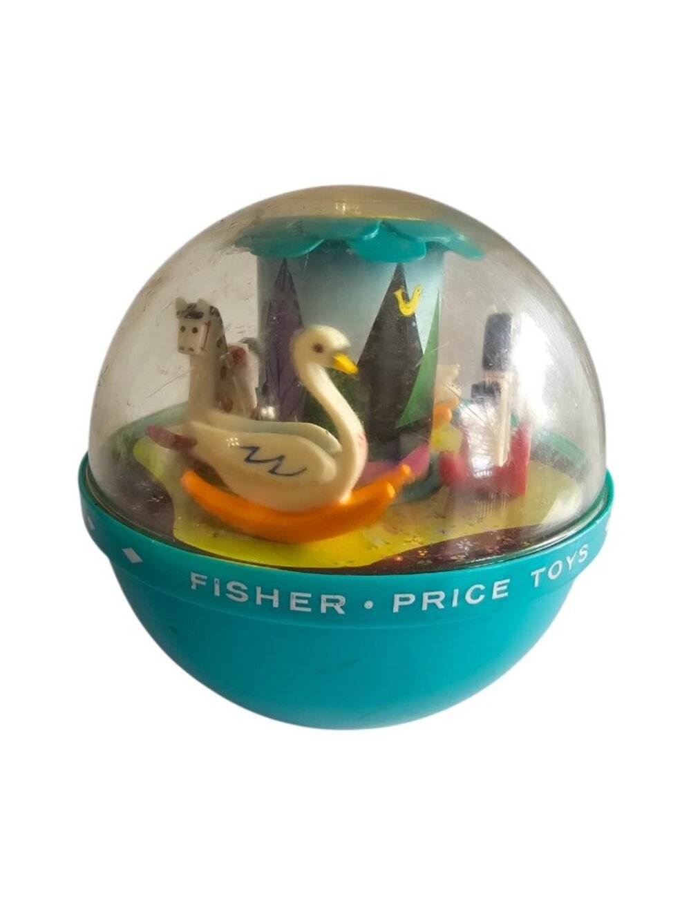 Vintage 1966 Fisher-Price Roly Poly Chime Ball #165 Rocking Horse Swan Carousel